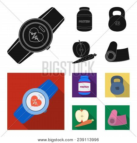 Protein, Vitamins And Other Equipment For Training.gym And Workout Set Collection Icons In Black, Fl