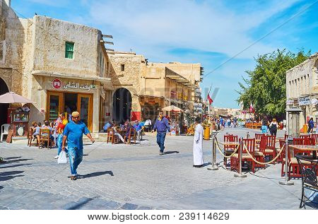 Doha, Qatar - February 13, 2018: Historical City Neighborhoods, Such As Souq Waqif, Are Popular Plac
