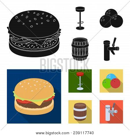 Restaurant, Cafe, Chair, Bowling Ball .pub Set Collection Icons In Black, Flat Style Vector Symbol S
