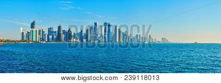 The Skyline Of West Bay With Numerous Modern Fast Growing Skyscrapers Of Al Dafna, Doha, Qatar.