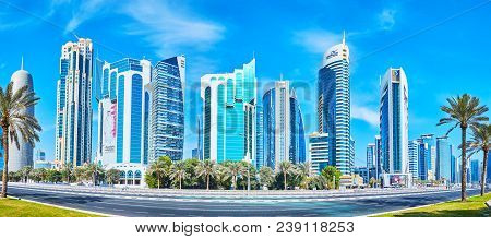 Doha, Qatar - February 13, 2018: The Skyscrapers Of Al Dafna Are The Proud Of West Bay District, Thi