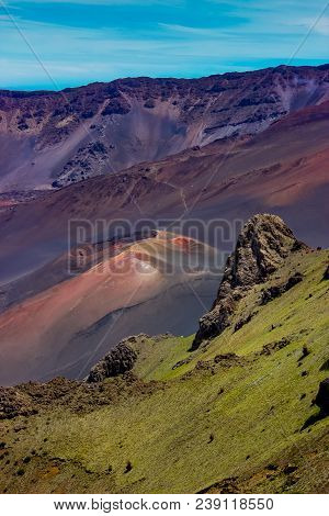 Colorful View Of A Volcanic Cone From The Valley Of The Haleakala Crater In Maui, Hawaii