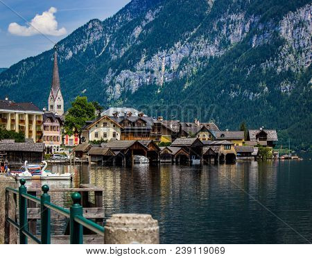 Scenic View Of The Hallstatt Lakeside Village In Austria