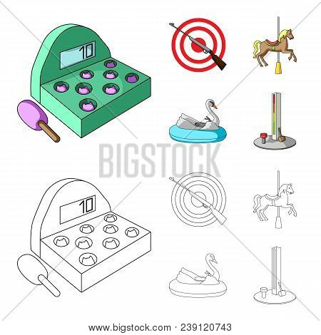A Game With A Bat, A Target With A Gun, A Horse On A Carousel, A Swan Attraction. Amusement Park Set