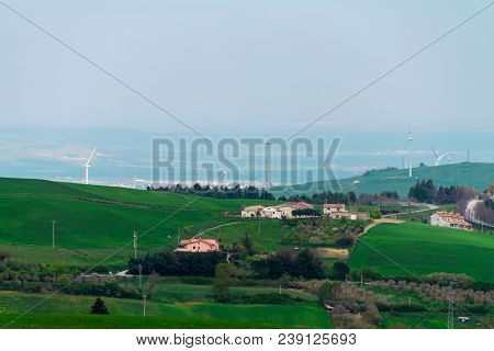 Sky And Grass Background, Fresh Green Fields Under The Blue Sky In Spring