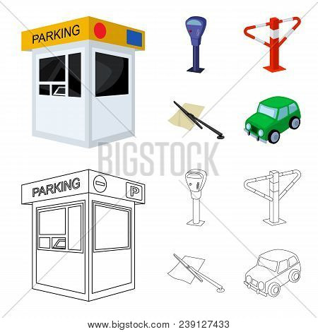 A Parking Lot, A Parking Meter, A Check For Services, A Barrier. Parking Zone Set Collection Icons I