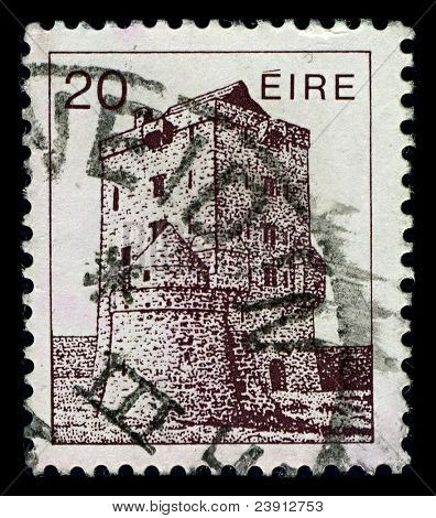 IRELAND-CIRCA 1982:A stamp printed in IRELAND shows image of Aughnanure Castle (Caislean Achadh na nlubhar in Irish) is a tower house in Oughterard, County Galway, in Ireland, circa 1982.
