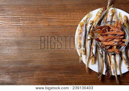 Russian Snack . Beer And Dried Fish Rime, Solar, Bones, Vintage Liquid
