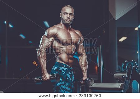 Handsome Model Muscle Man Abs Workout In Gym