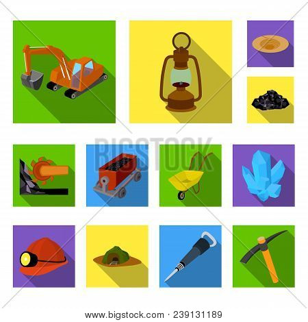 Mining Industry Flat Icons In Set Collection For Design. Equipment And Tools Vector Symbol Stock  Il