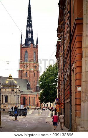 Stockholm, Sweden - July 2014: Riddarholmen Church, The Burial Church Of The Swedish Monarchs On The