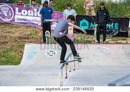 Loule, Portugal - April 29, 2018: Tiago Pinto During The 1st Stage Dc Skate Challenge By Moche.