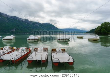 France, Annecy - May 01, 2018: Annecy Lake During The Winter (france - Haute Savoie)