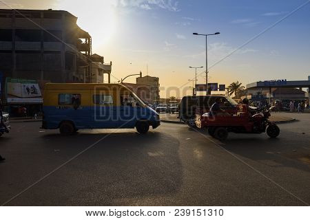 Bissau, Republic Of Guinea-bissau - January 30, 2018: Street Scene In The City Of Bissau With A Bus 