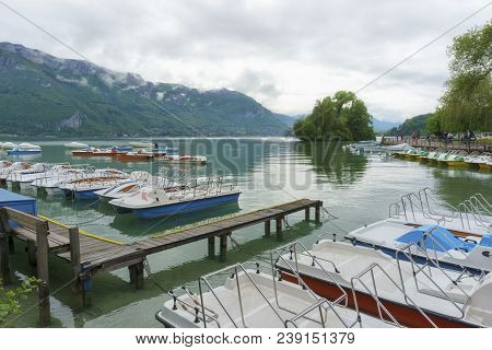 France, Annecy - May 01, 2018: Annecy Lake During The Winter (france - Haute Savoie)