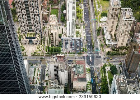 Aerial View Of Taipei City From A Skyscrapper