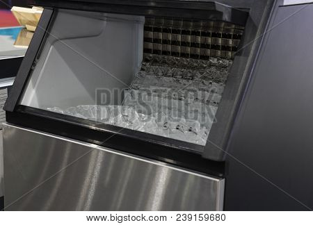Cube Ice In Ice Making Machine ; Close Up