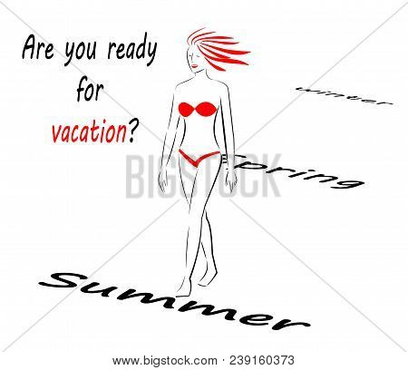 Abstract Girl In A Red Swimsuit Goes To Summer.