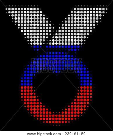 Halftone Care Award Icon Colored In Russia Official Flag Colors On A Dark Background. Vector Mosaic 