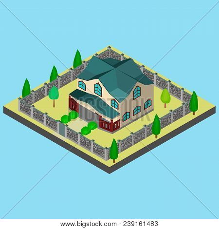 The Estate Is Isometrically Fenced With A Stone Fence.