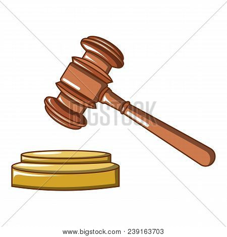Judge Wood Hammer Icon. Cartoon Of Judge Wood Hammer Vector Icon For Web Design Isolated On White Ba