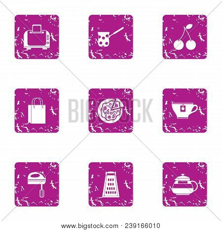 Hearty Breakfast Icons Set. Grunge Set Of 9 Hearty Breakfast Vector Icons For Web Isolated On White 