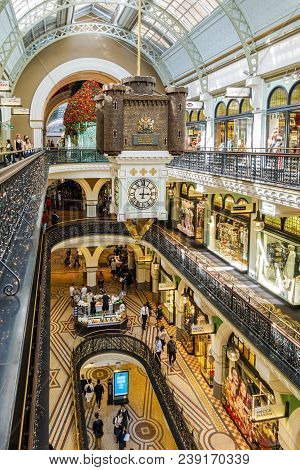 Sydney, Australia - Nov 14, 2017: Interior Of The Iconic Queen Victoria Building (qvb) On George Str
