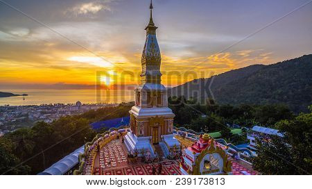 aerial view beautiful Phra That Phanom pagoda in Doi Thepnimith temple on Patong hilltop. on Doi The