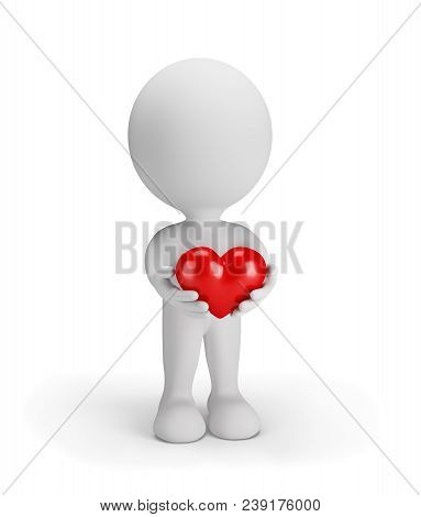 3d Man Gives His Heart To Everyone. 3d Image. White Background.