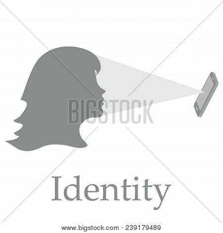 Illustration Of Recognition Of Female Face By Phone. Biometric Verification And Identification. New 