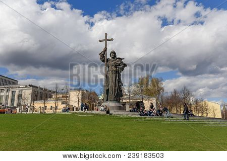 Monument To Prince Vladimir The Great On Borovitskaya Square In Moscow. Russia