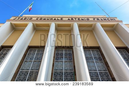 Florence, Italy - August 25, 2012:  The Main Entrance Of The Artemio Franchi Football Stadium Design