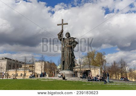 Monument To Prince Vladimir The Great On Borovitskaya Square In Moscow. Russia