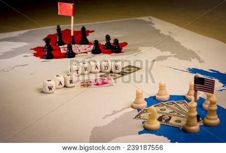 Usa And China Trade War Concept. Tade War Caused By The 2018 Us Tariffs On Steel And Aluminium