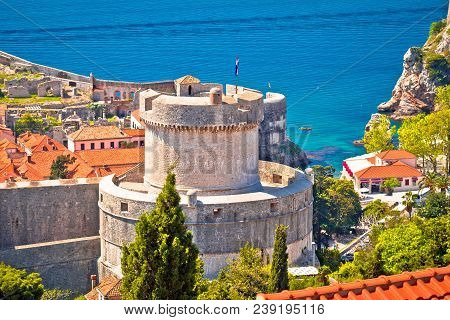 Dubrovnik Walls And Minceta Tower View, Unesco World Heritage Site In Croatia