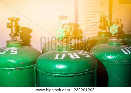 Empty Three Medical Oxygen Tank In Hospital