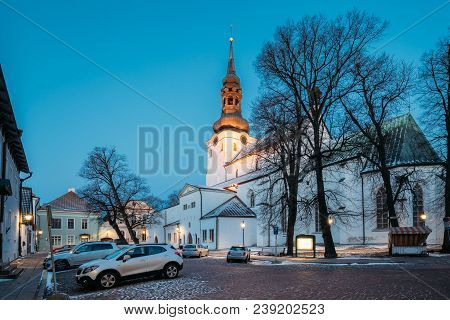 Tallinn, Estonia. Evening View Of Cathedral Of Saint Mary Virgin Or Dome Church Or Toomkirik Located