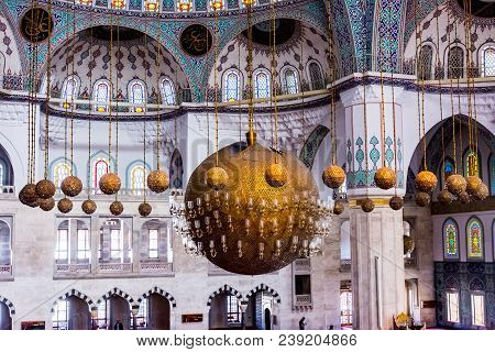 Beautiful Gold Chandelier In The Famous Kocatepe Mosque In Ankara 15 April 2018