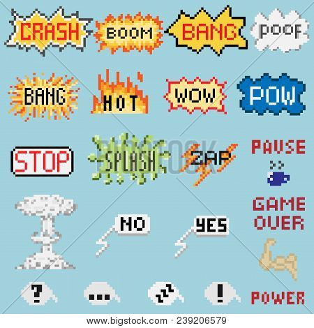 Big Set Of Pixel Inscriptions. For Games And Mobile Applications.