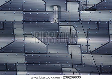 Doors Of Car With Metall Imitation. Plate With Nail Heads. Grey Oracal Film Backgraund.