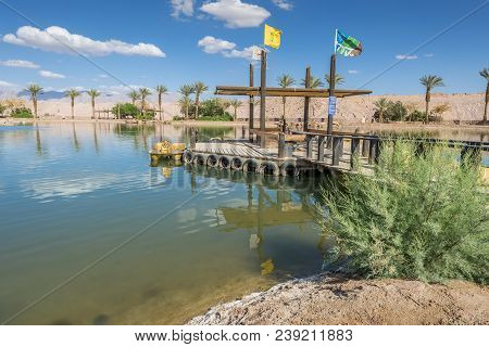Timna Park, Israel - April 22, 2018: Artificial Freshwater Lake Is The Heart Of Recreation And Resti