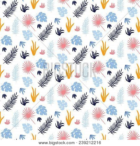 Colorful Svector Seamless Pattern With Tropical Leaves. Summer Print For Fabric, Wrapping, Textile, 
