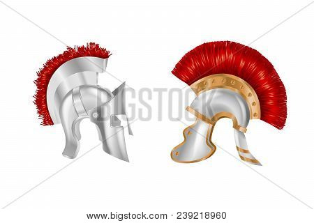 Realistic Spartan Ancient Greek, Roman Helmet. Silver Protective Headgear.