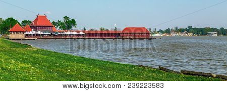 Palic, Serbia - April 28, 2018; View Of The Female Bath-house At Palic Lake, Built From Wood In 1912