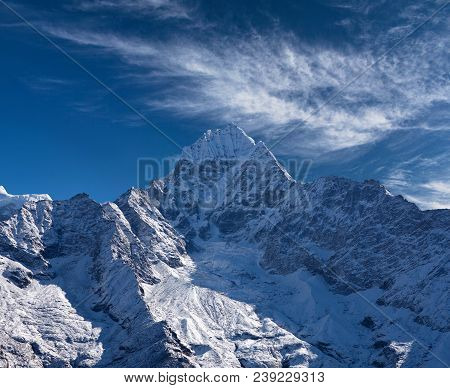 Thamserku Mount In Sagarmatha National Park, Nepal Himalayas