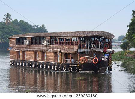 Houseboat On Backwaters In Kerala, India