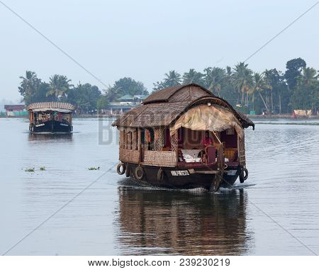 Houseboat On Backwaters In Kerala, India