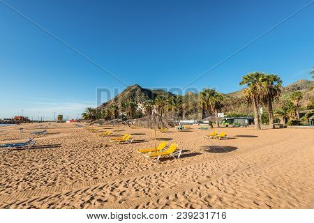Santa Cruz De Tenerife, Canary Islands, Spain - Desember 11, 2016: Playa De Las Teresitas, A Famous 