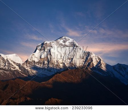 Panorama Of Mount Annapurna South, Also Called Annapurna Dakshin Or Moditse. View From Poon Hill On 
