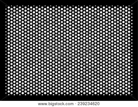 Dotted White Filled Rectange Icon On A Black Background. Vector Halftone Composition Of Filled Recta